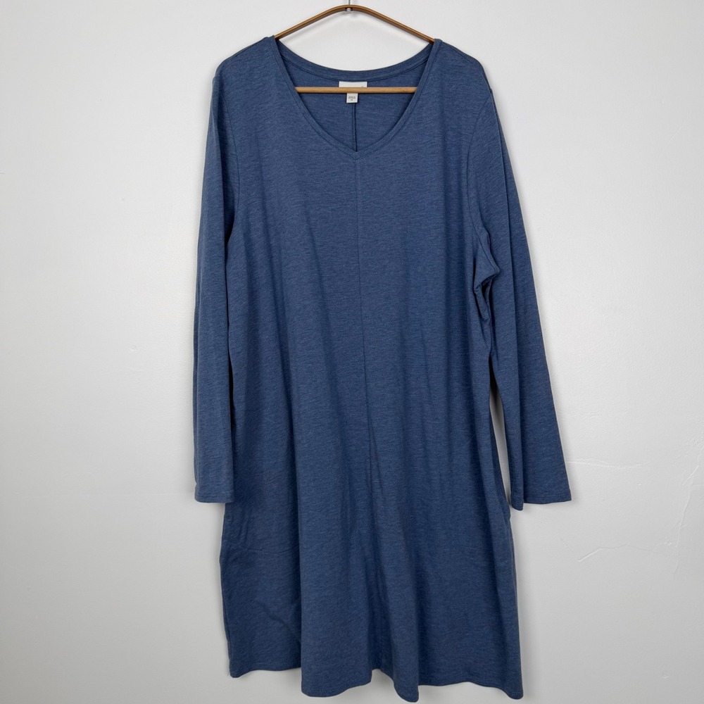 Pure Jill Blue Pima Cotton Modal V-Neck Long Sleeve Pocket Dress XL KDR132731